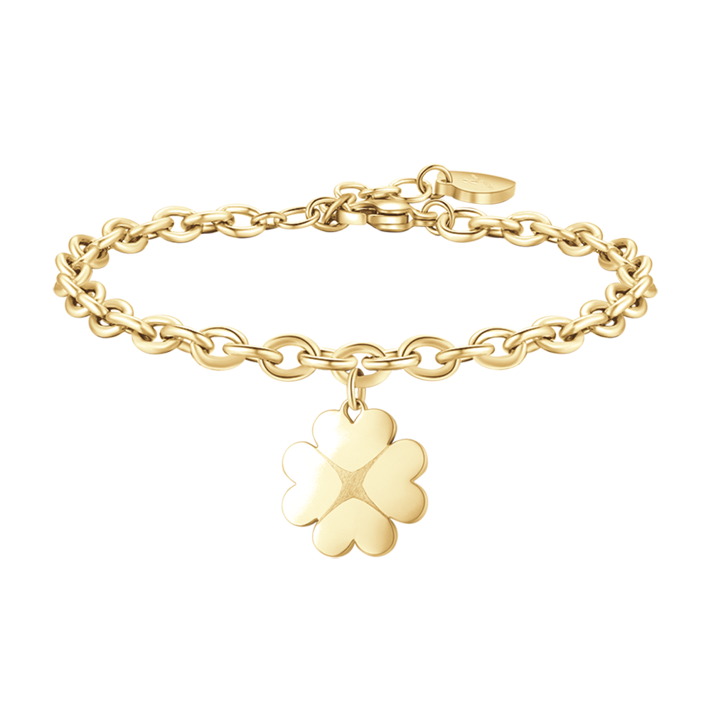 GOLD-PLATED STEEL WOMEN'S BRACELET WITH FOUR-LEAF CLOVER