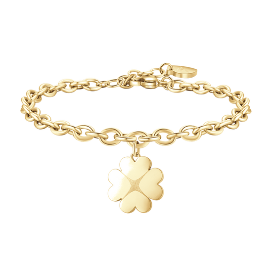 GOLD-PLATED STEEL WOMEN'S BRACELET WITH FOUR-LEAF CLOVER