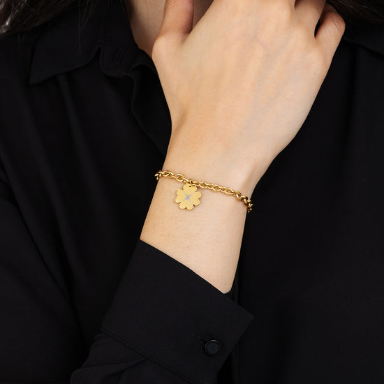 GOLD-PLATED STEEL WOMEN'S BRACELET WITH FOUR-LEAF CLOVER