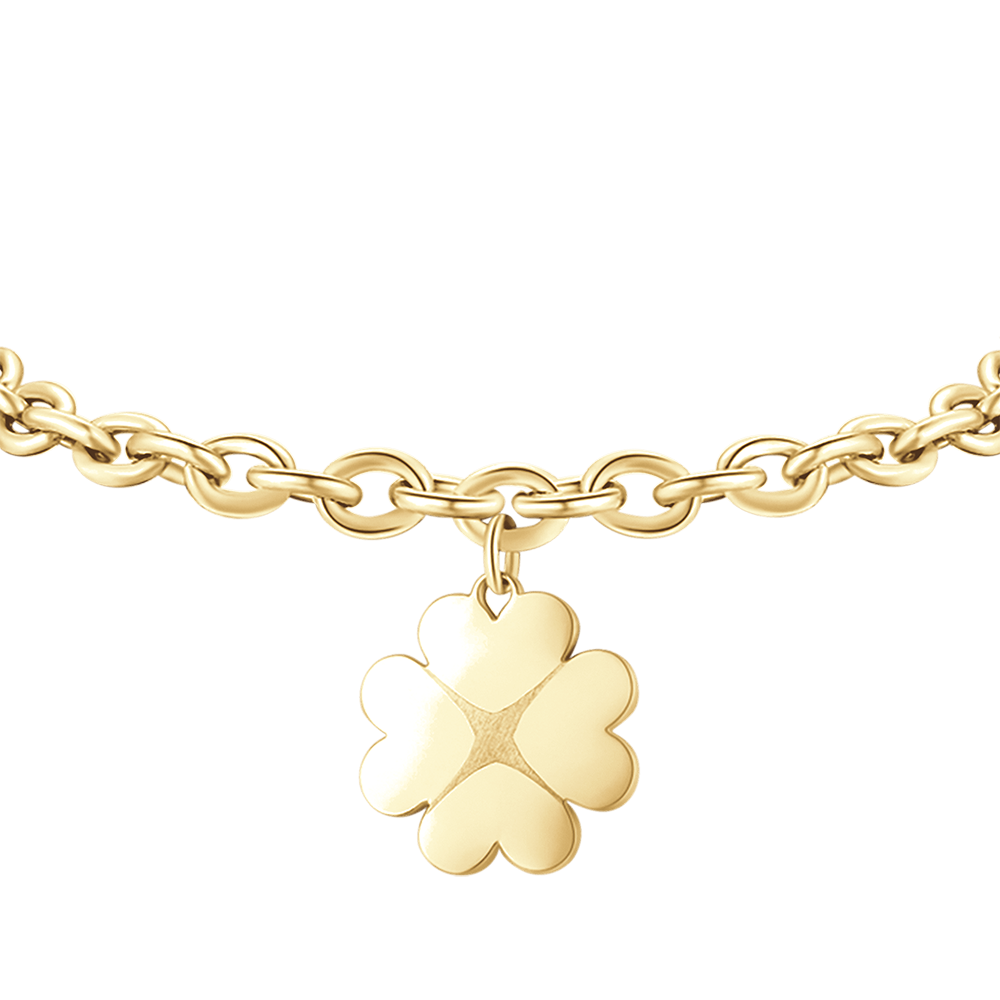 GOLD-PLATED STEEL WOMEN'S BRACELET WITH FOUR-LEAF CLOVER