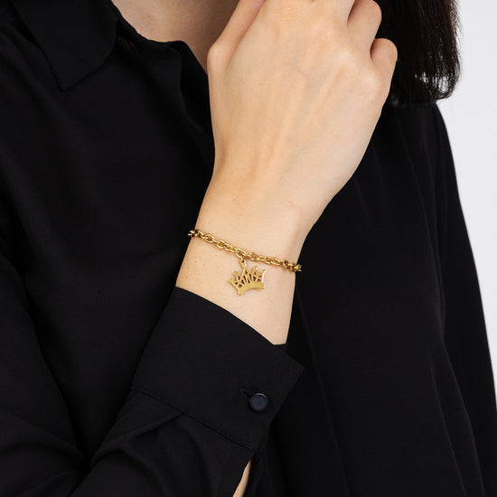 WOMEN'S GOLD-PLATED STEEL BRACELET WITH CROWN