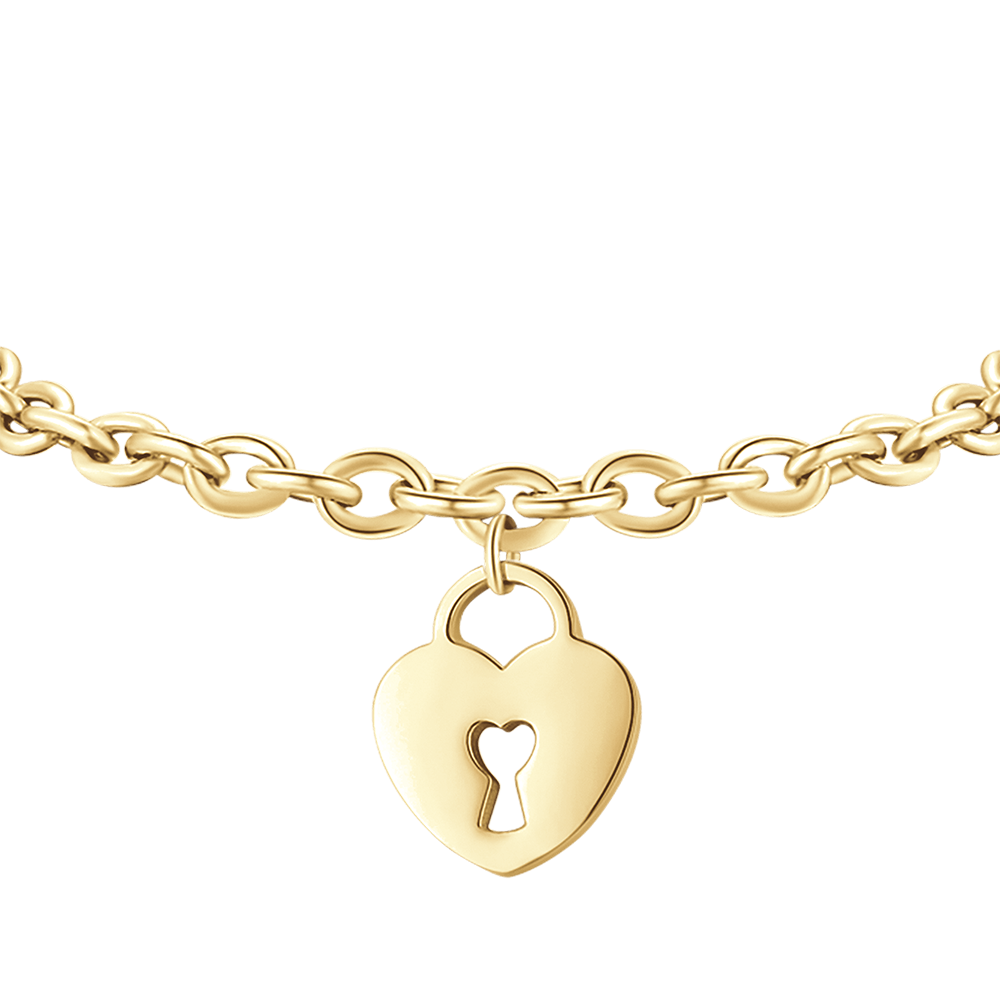 GOLD STEEL WOMEN'S BRACELET WITH HEART PADLOCK