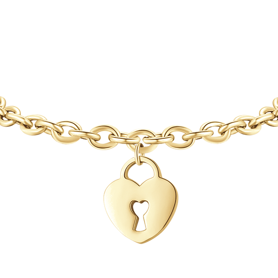 GOLD STEEL WOMEN'S BRACELET WITH HEART PADLOCK