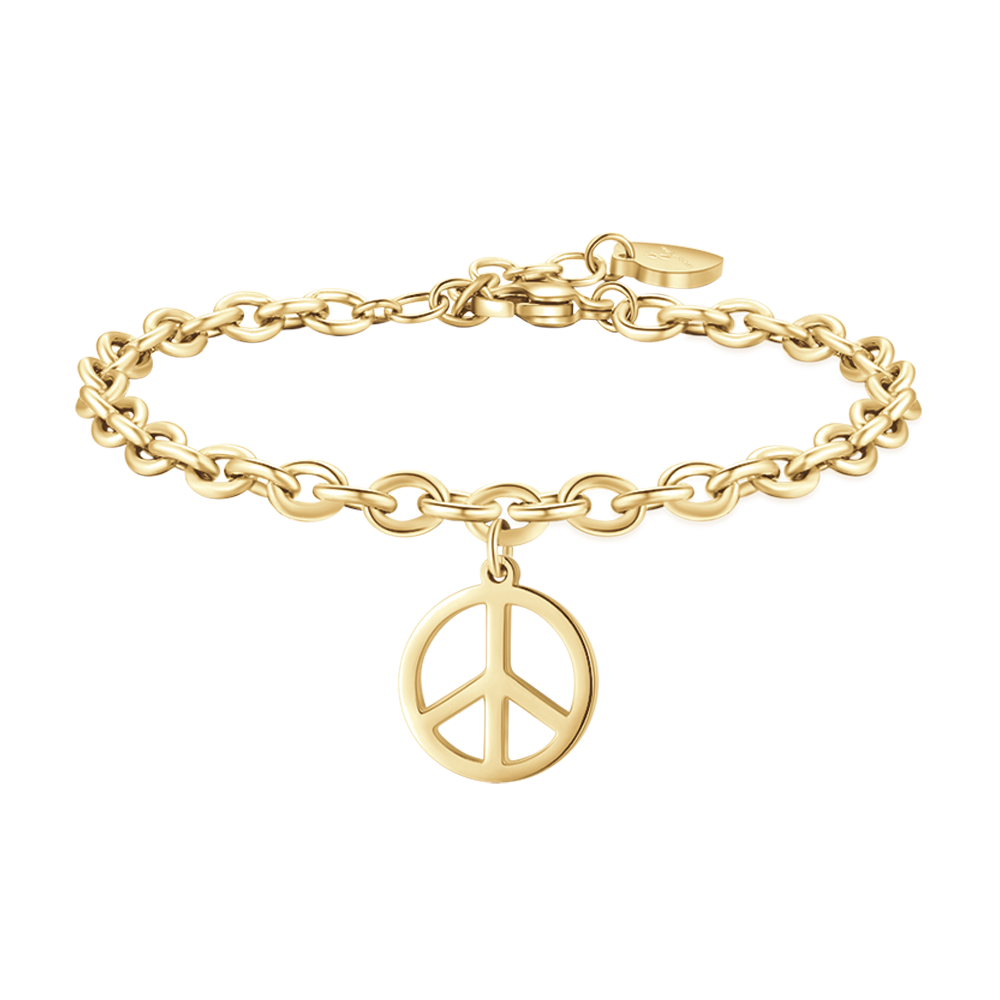 GOLD-PLATED STEEL WOMEN'S BRACELET WITH PEACE SYMBOL