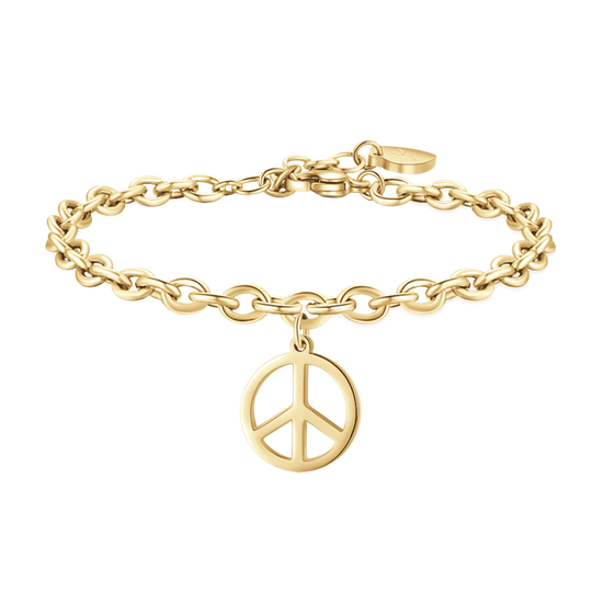 GOLD-PLATED STEEL WOMEN'S BRACELET WITH PEACE SYMBOL