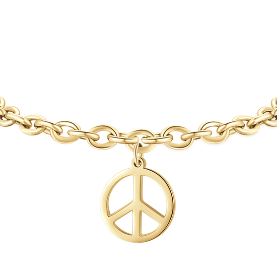 Upload image to Gallery WOMAN'S GOLDEN STEEL BRACELET WITH PEACE SYMBOL
