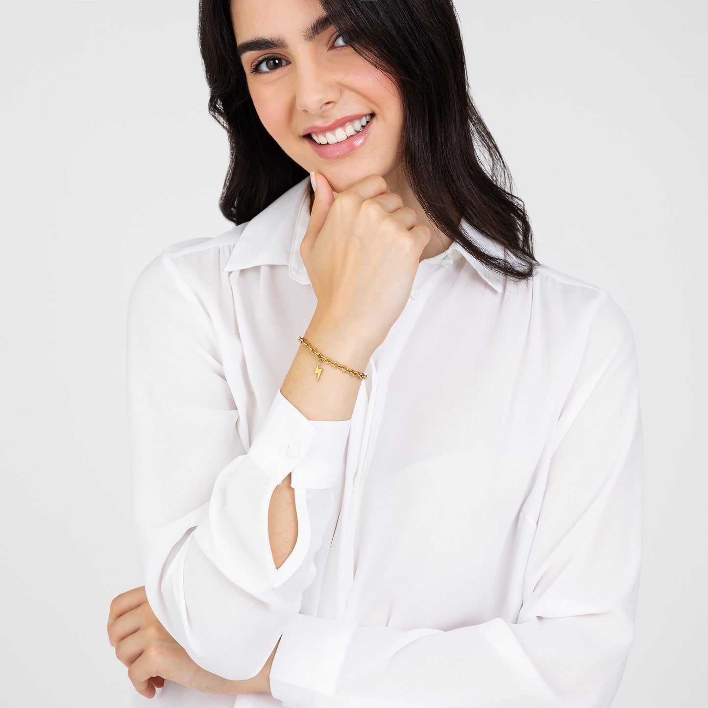 GOLD STEEL WOMEN'S BRACELET WITH LIGHTNING BOLT