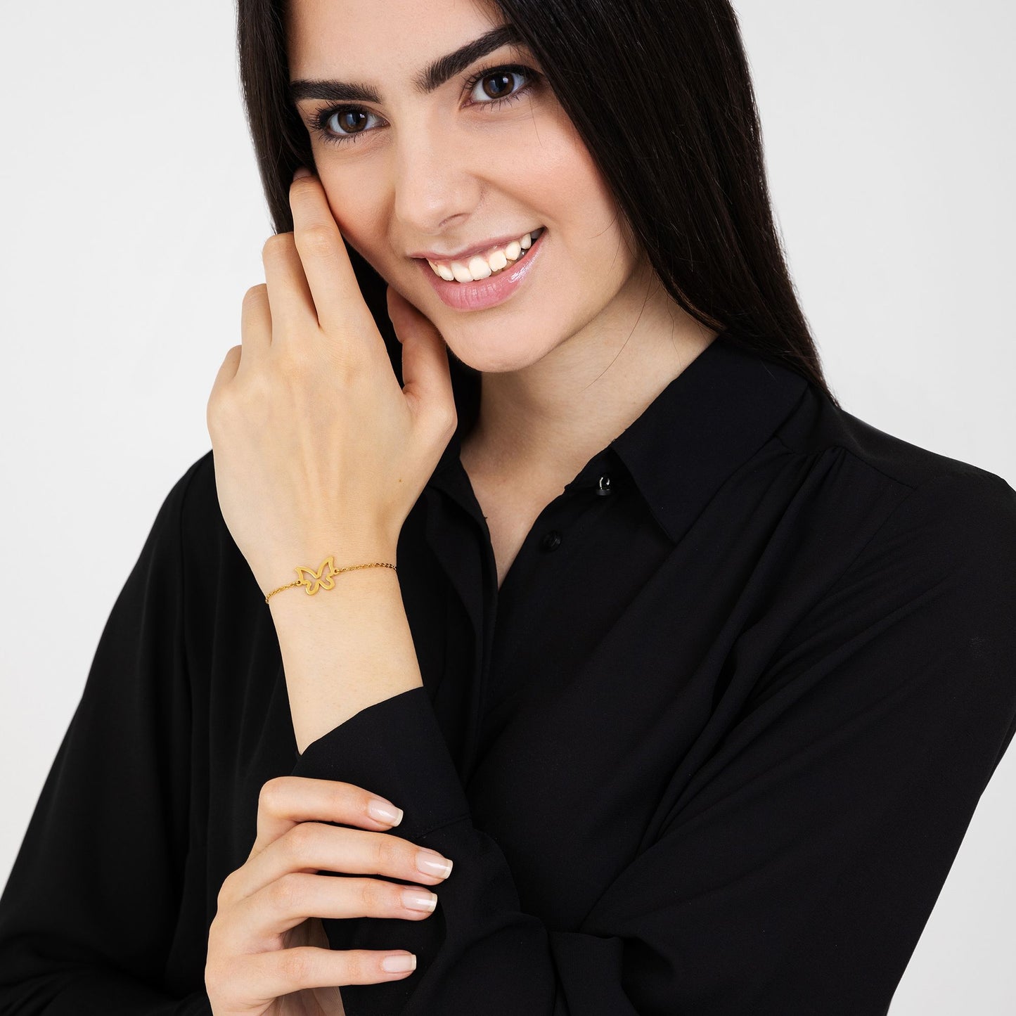 WOMEN'S GOLD STEEL BRACELET WITH HOLLOW BUTTERFLY