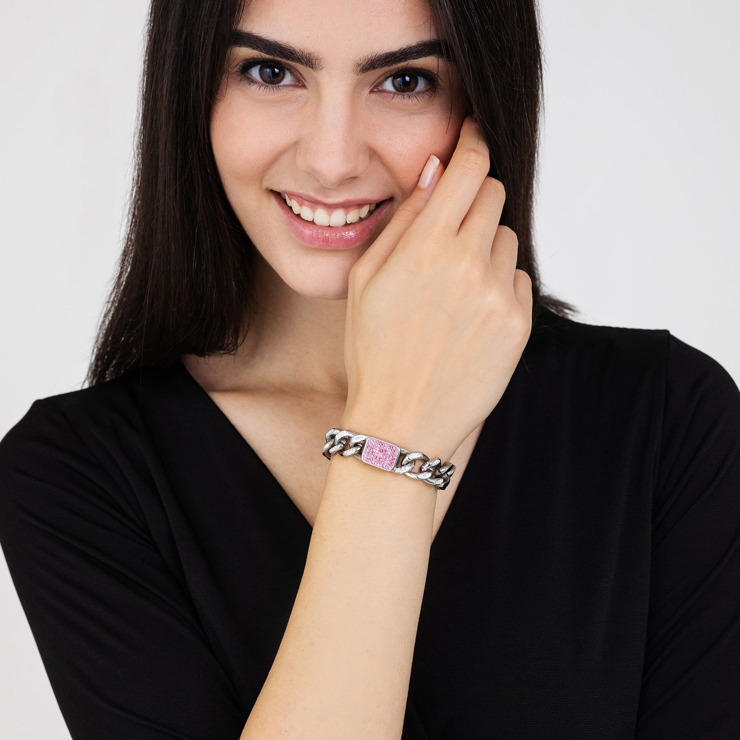 WOMEN'S STEEL BRACELET WITH FUCHSIA CRYSTALS