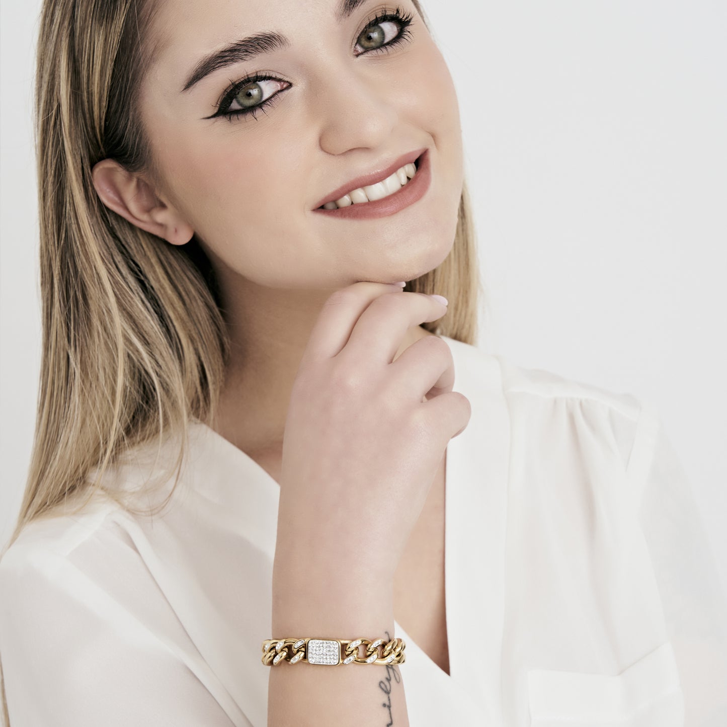 GOLD STEEL AND WHITE CRYSTAL WOMEN'S BRACELET