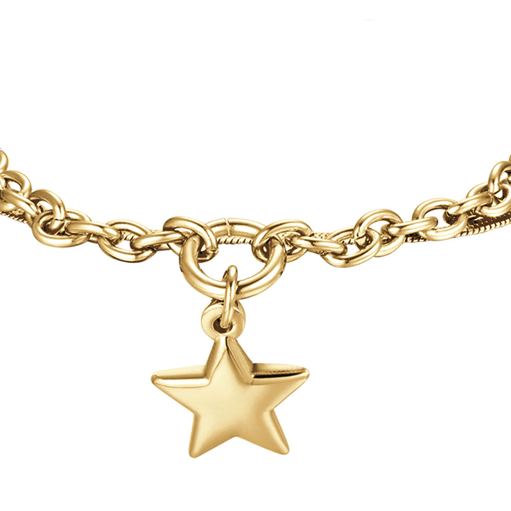 WOMEN'S IP GOLD STEEL BRACELET WITH STAR AND CIRCLE