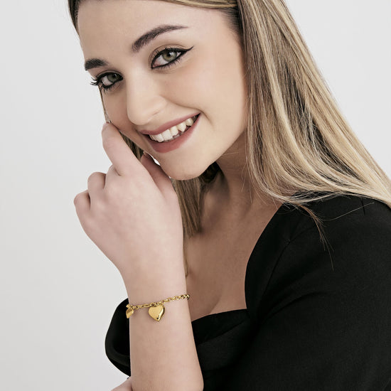 WOMEN'S IP GOLD STEEL BRACELET WITH HEARTS