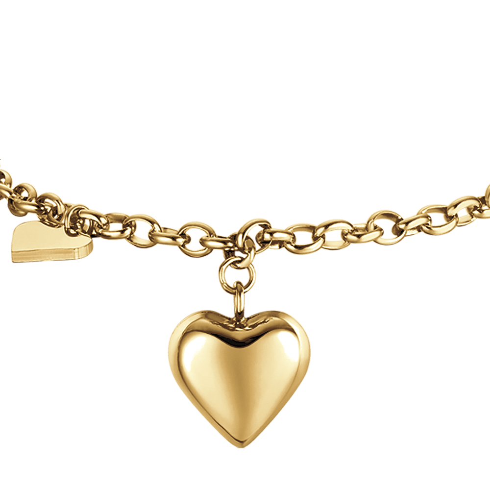 WOMEN'S IP GOLD STEEL BRACELET WITH HEARTS