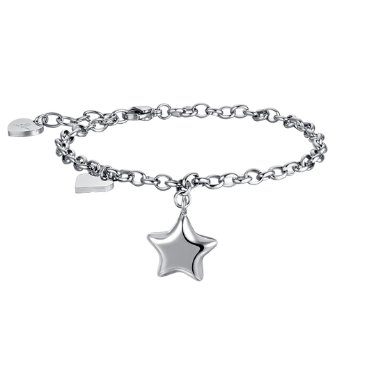 WOMEN'S IP GOLD STEEL BRACELET WITH STAR AND HEART