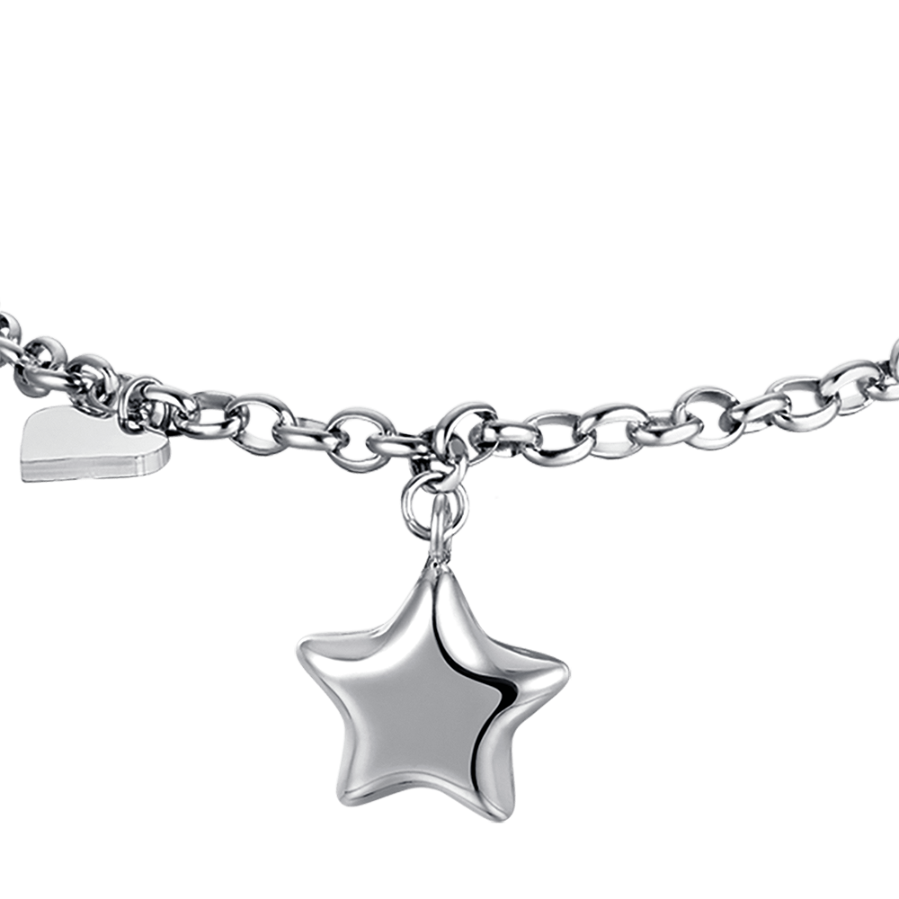 WOMEN'S IP GOLD STEEL BRACELET WITH STAR AND HEART