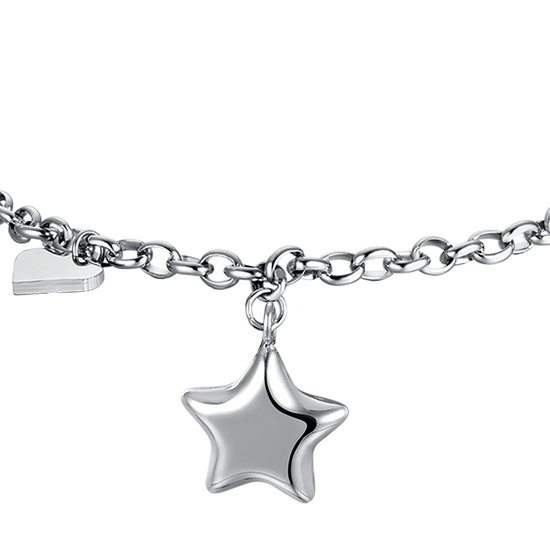 WOMEN'S IP GOLD STEEL BRACELET WITH STAR AND HEART