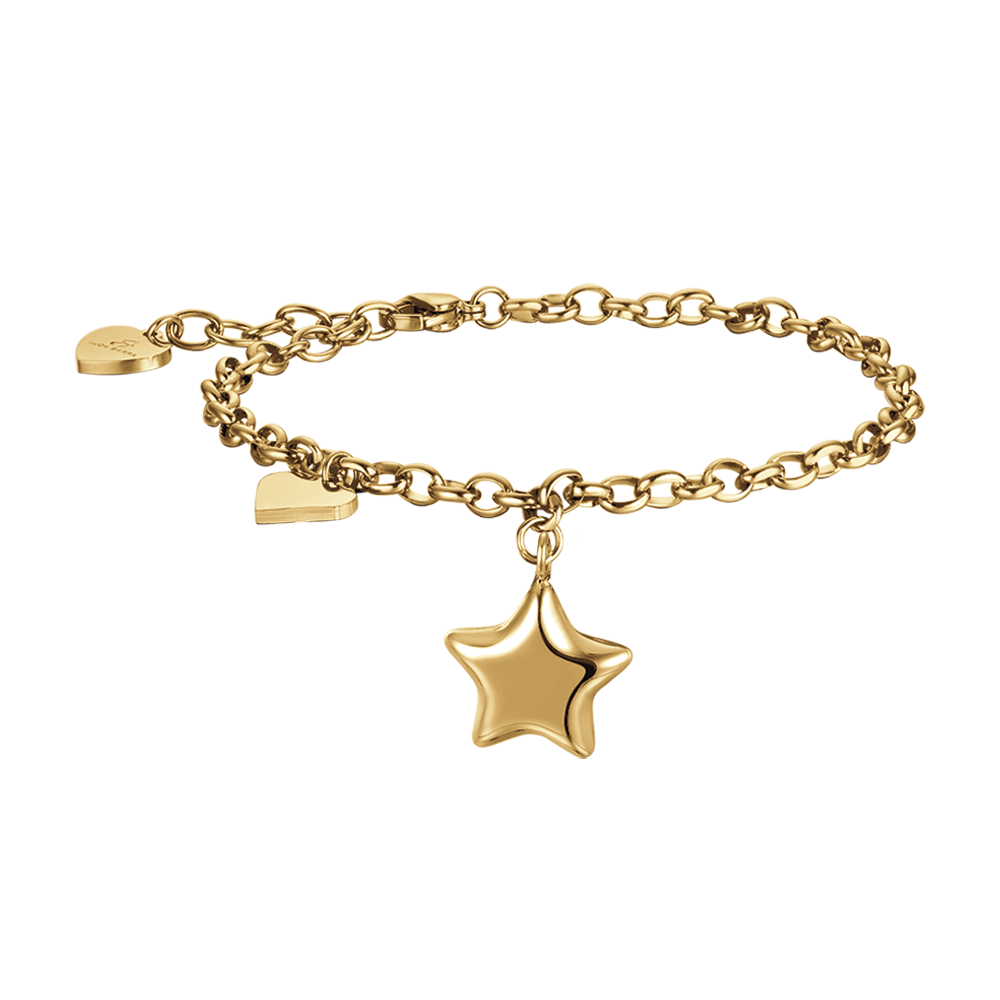 WOMEN'S IP GOLD STEEL BRACELET WITH STAR AND HEART