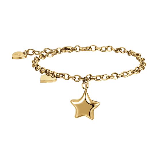 WOMEN'S IP GOLD STEEL BRACELET WITH STAR AND HEART