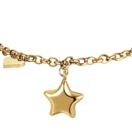 WOMEN'S IP GOLD STEEL BRACELET WITH STAR AND HEART
