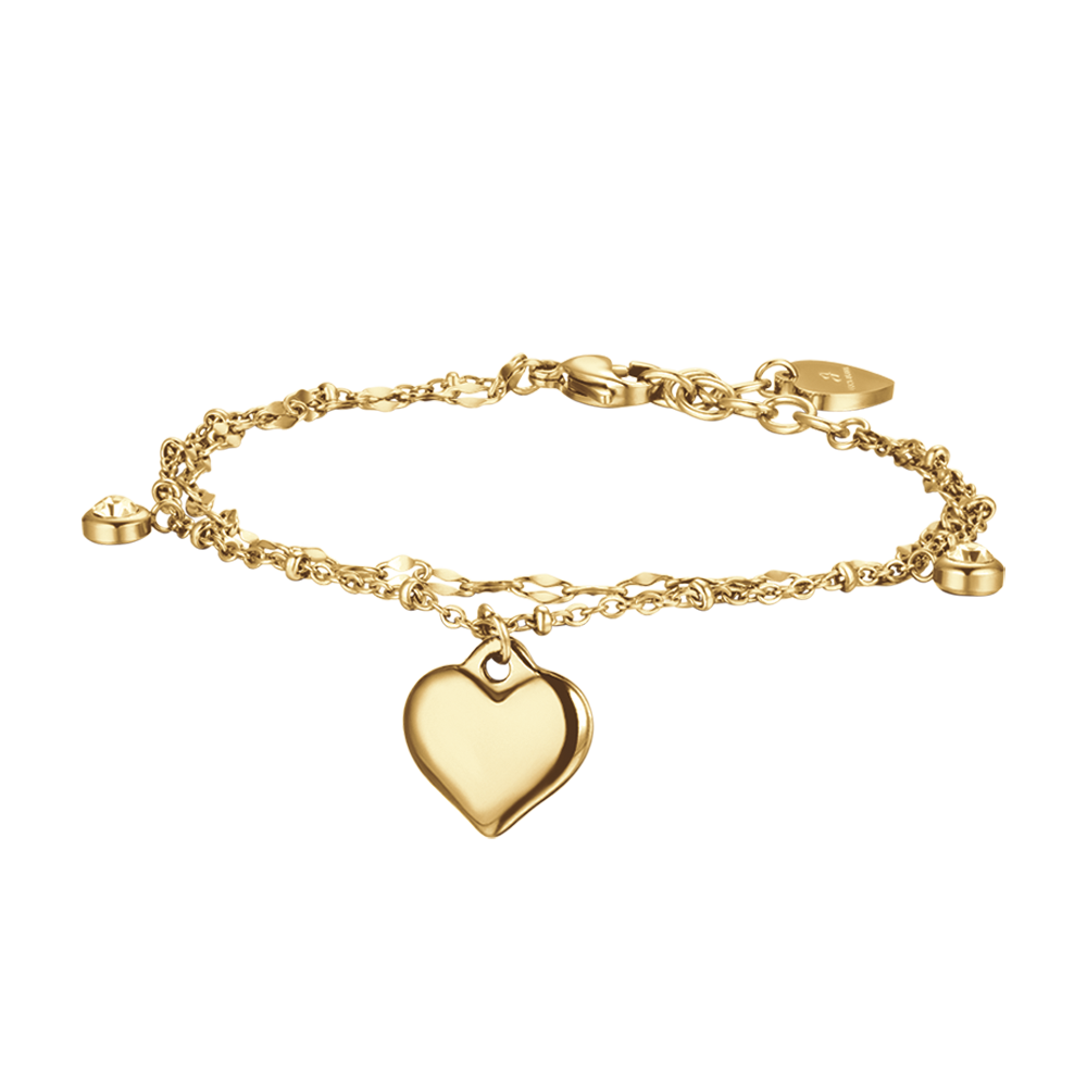 WOMAN'S BRACELET IN IP GOLD STEEL WITH HEART AND WHITE CRYSTALS Luca Barra