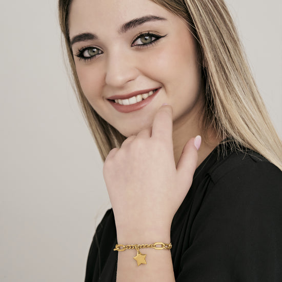 WOMEN'S IP GOLD STEEL BRACELET WITH FULL STAR