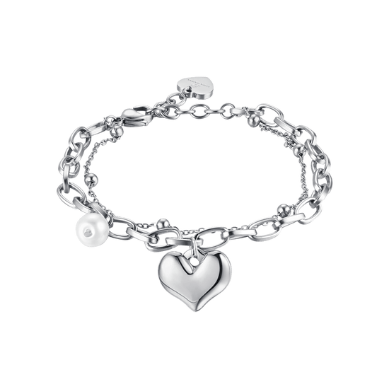 WOMAN'S BRACELET IN STEEL WITH HEART AND PEARLS Luca Barra