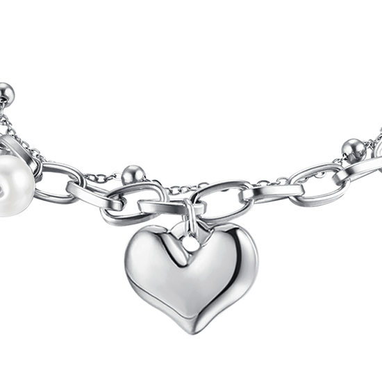 WOMEN'S STEEL BRACELET WITH HEART AND PEARLS