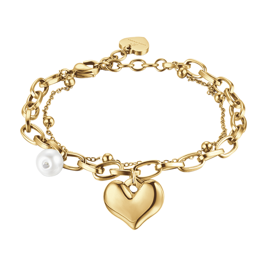 WOMEN'S STEEL BRACELET WITH HEART AND PEARLS