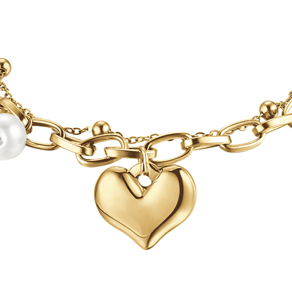 WOMEN'S STEEL BRACELET WITH HEART AND PEARLS