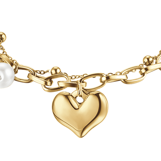 WOMEN'S STEEL BRACELET WITH HEART AND PEARLS
