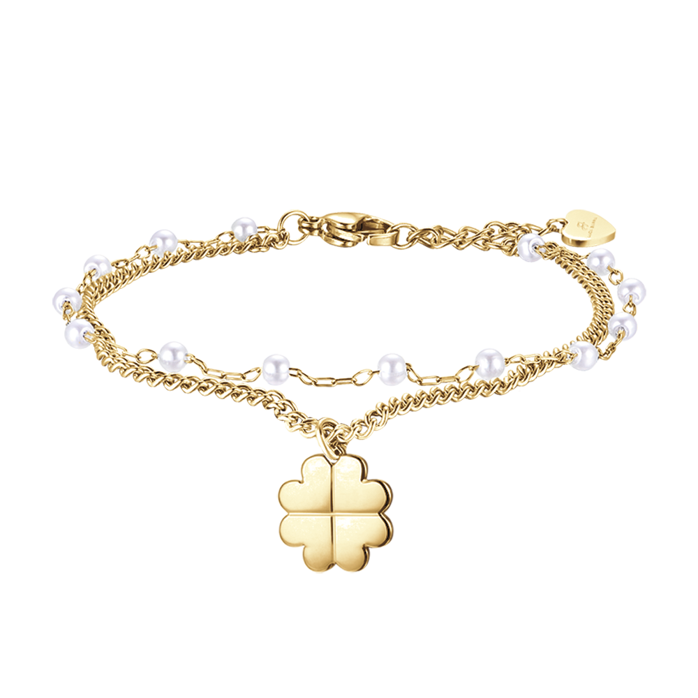 WOMEN'S IP GOLD STEEL BRACELET WITH FOUR-LEAF CLOVER