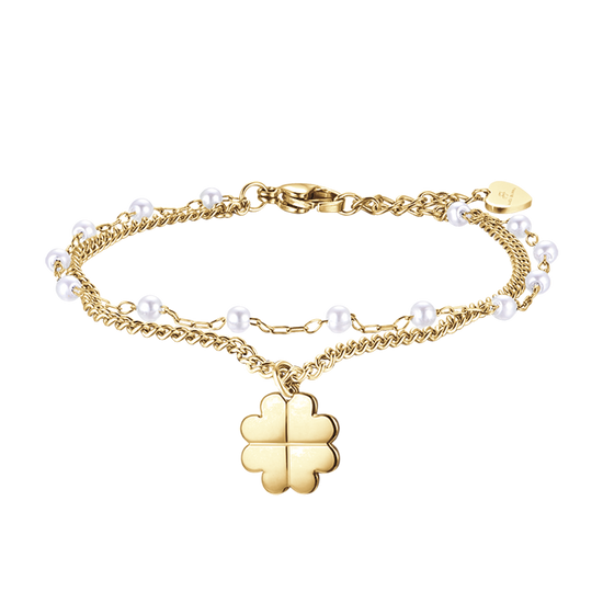 WOMEN'S IP GOLD STEEL BRACELET WITH FOUR-LEAF CLOVER