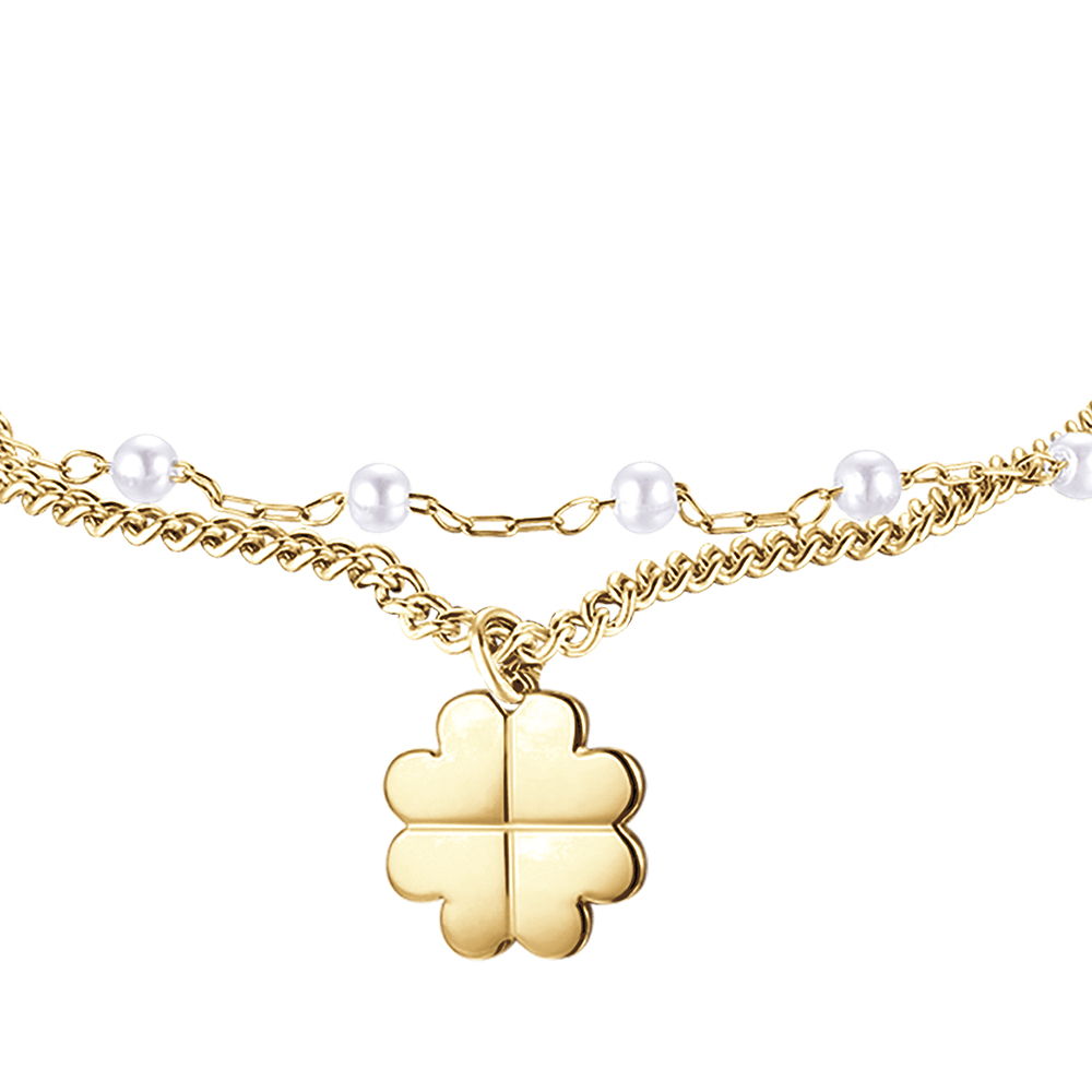 WOMEN'S IP GOLD STEEL BRACELET WITH FOUR-LEAF CLOVER