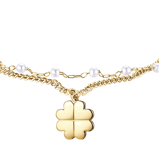 WOMEN'S IP GOLD STEEL BRACELET WITH FOUR-LEAF CLOVER