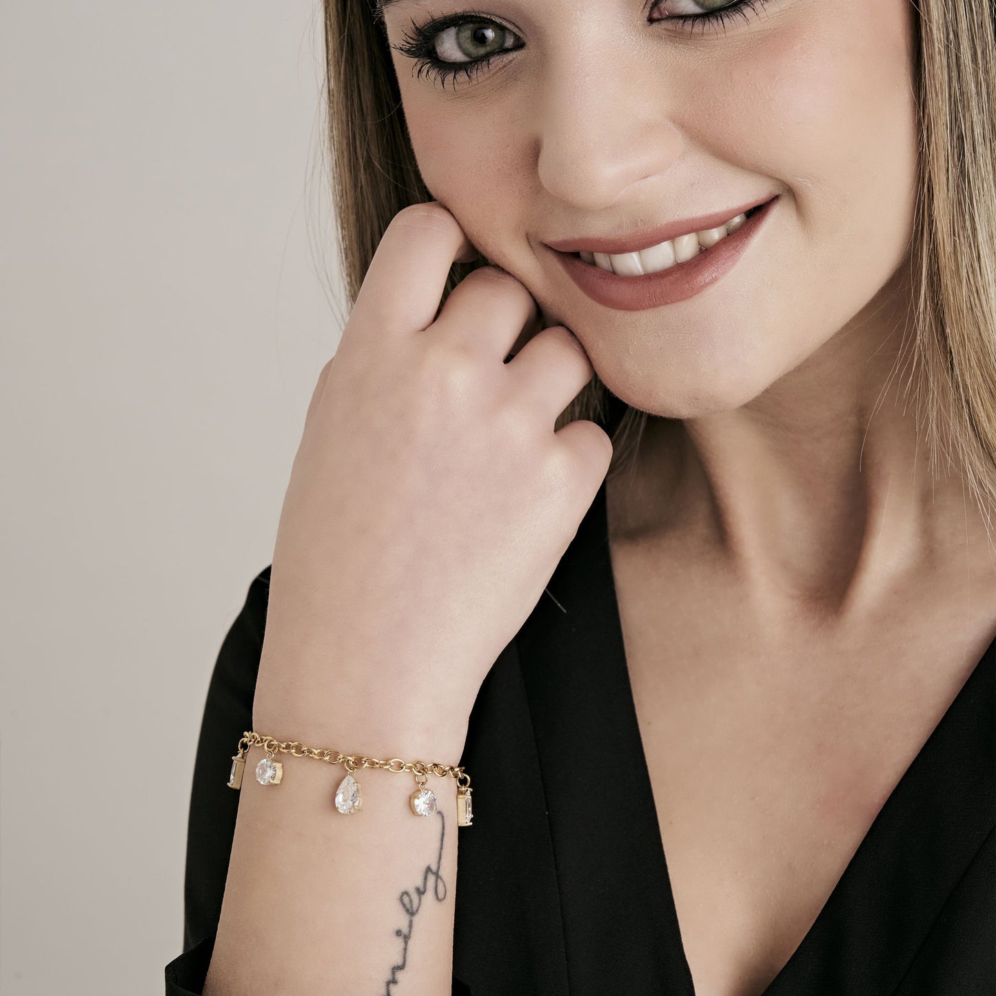 IP GOLD STEEL WOMEN'S BRACELET WITH WHITE CRYSTALS