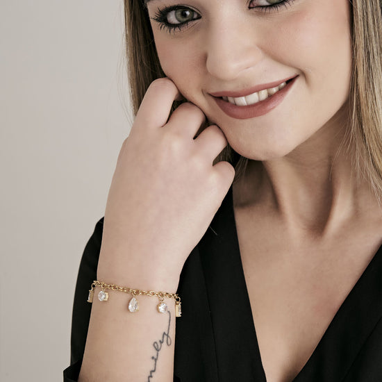 IP GOLD STEEL WOMEN'S BRACELET WITH WHITE CRYSTALS