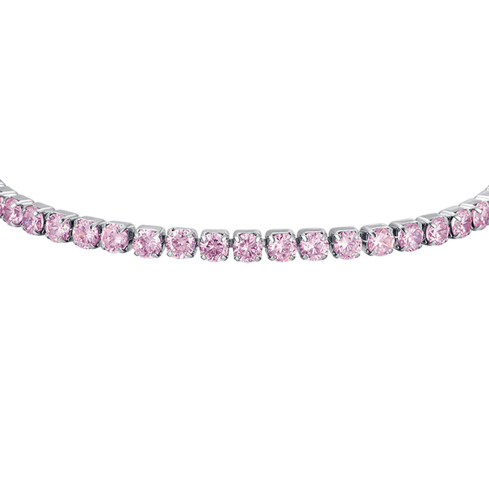 WOMEN'S STEEL TENNIS BRACELET WITH PINK CRYSTALS