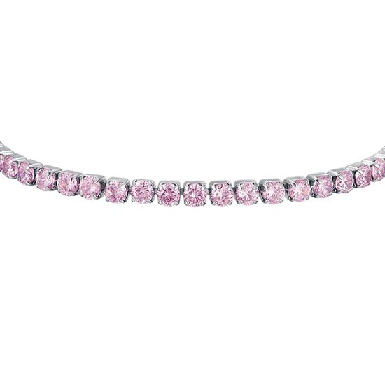 WOMEN'S STEEL TENNIS BRACELET WITH PINK CRYSTALS
