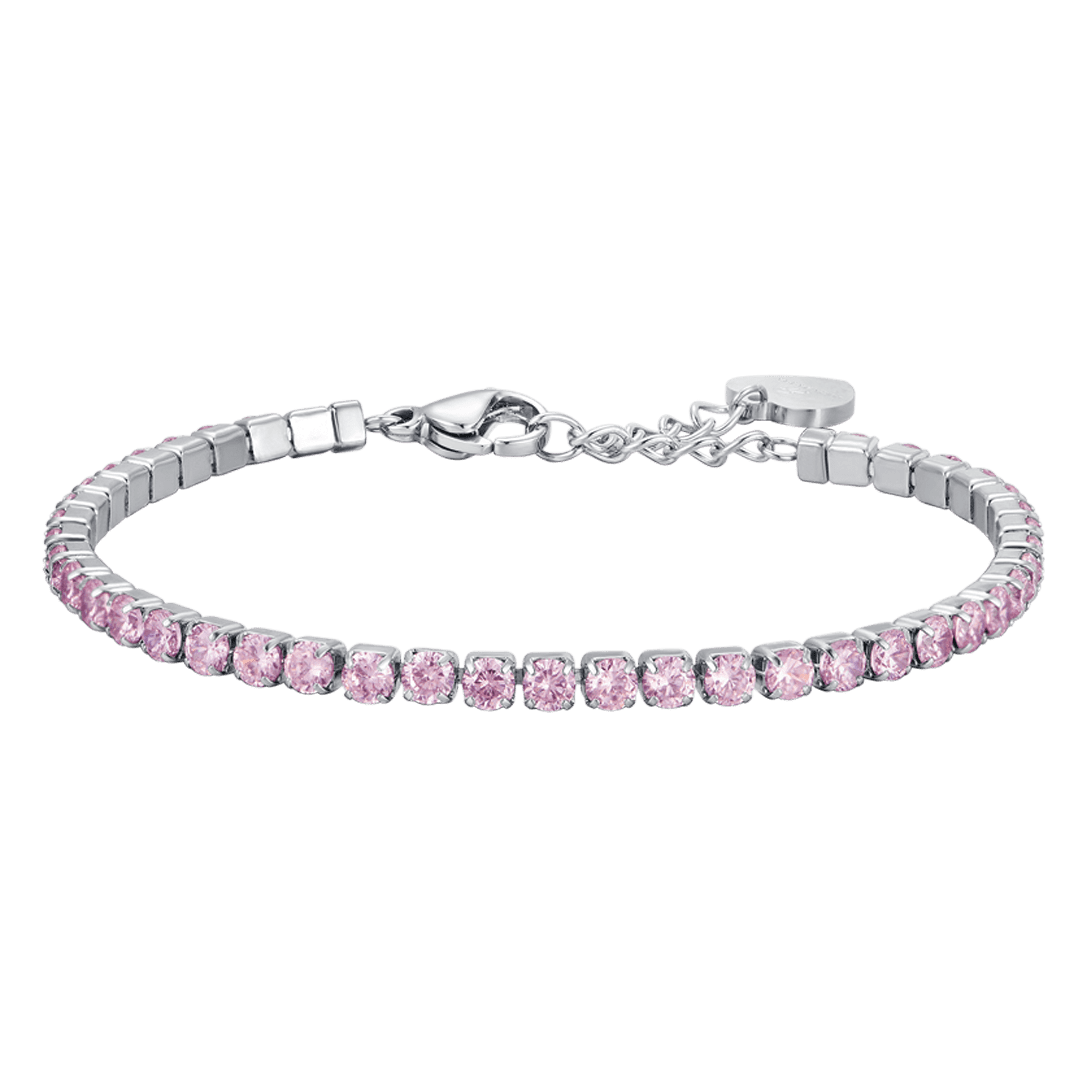 WOMEN'S STEEL TENNIS BRACELET WITH PINK CRYSTALS
