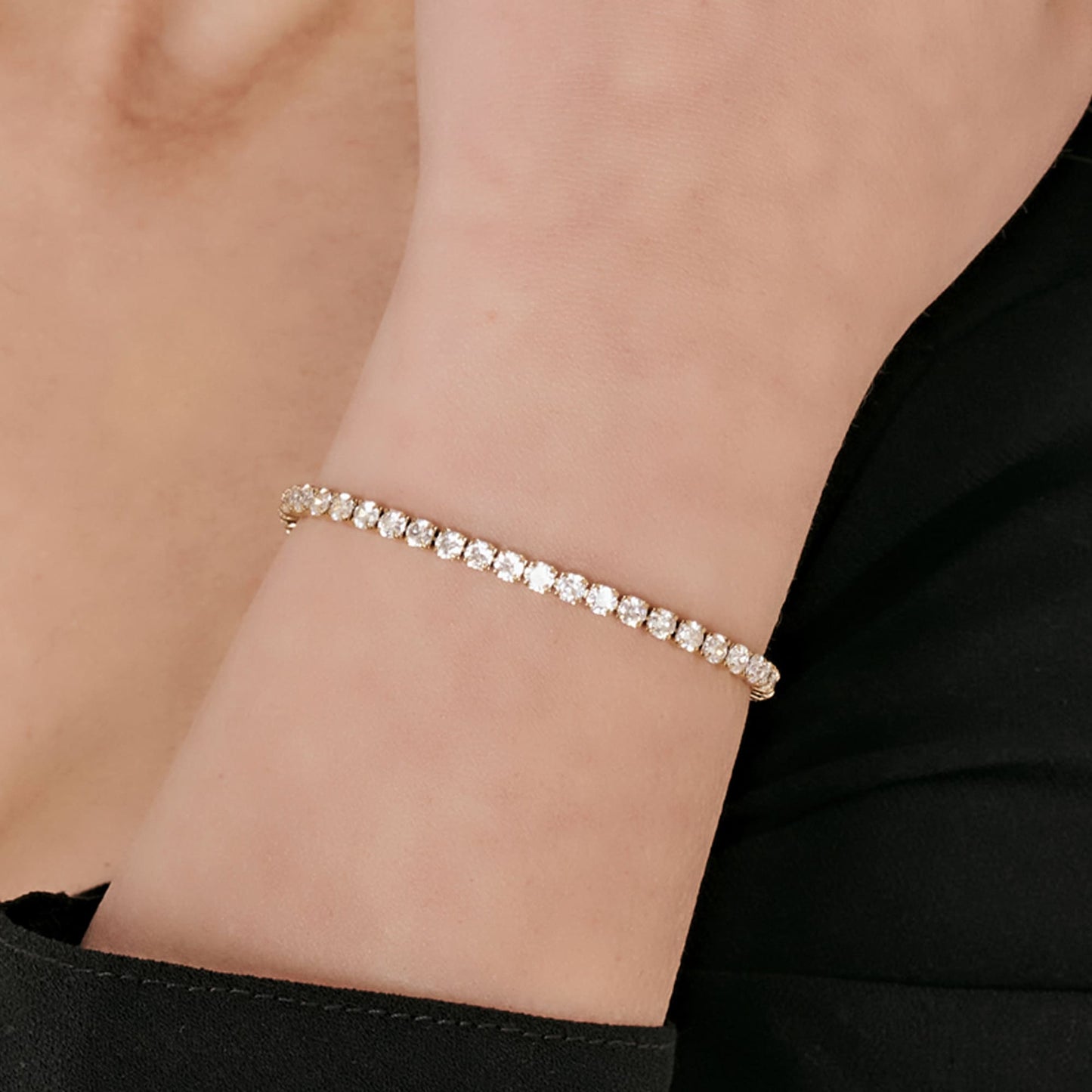 IP GOLD STEEL WOMEN'S TENNIS BRACELET WITH WHITE CRYSTALS