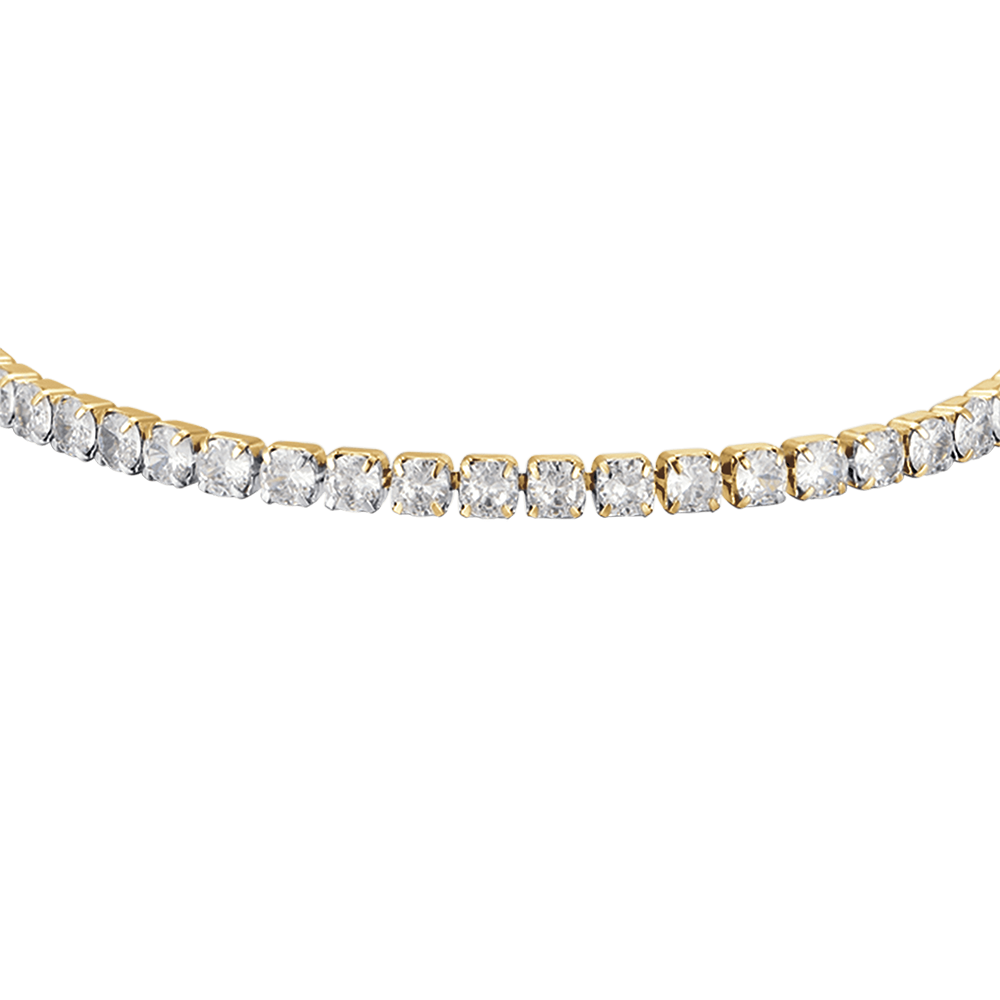 IP GOLD STEEL WOMEN'S TENNIS BRACELET WITH WHITE CRYSTALS