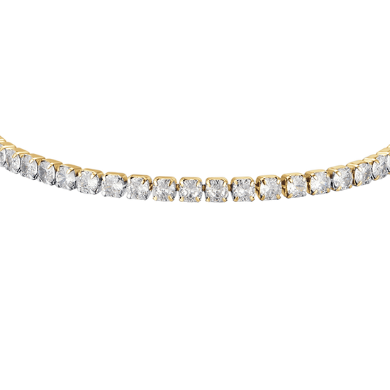 IP GOLD STEEL WOMEN'S TENNIS BRACELET WITH WHITE CRYSTALS