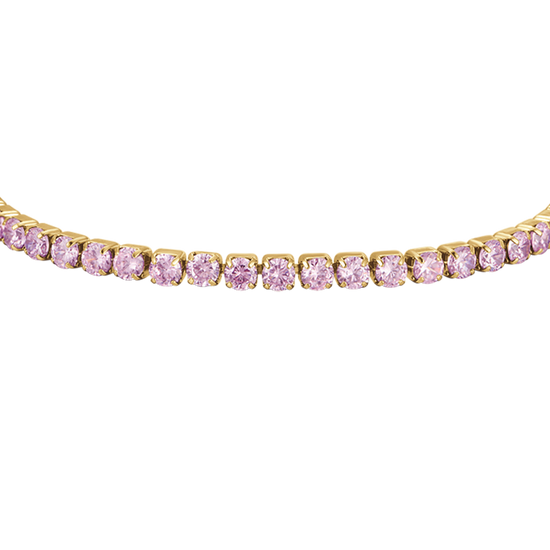 WOMEN'S IP GOLD STEEL TENNIS BRACELET WITH PINK CRYSTALS