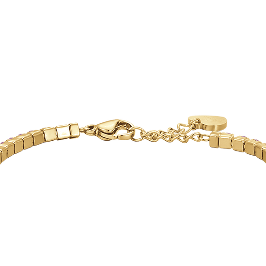 WOMEN'S IP GOLD STEEL TENNIS BRACELET WITH PINK CRYSTALS