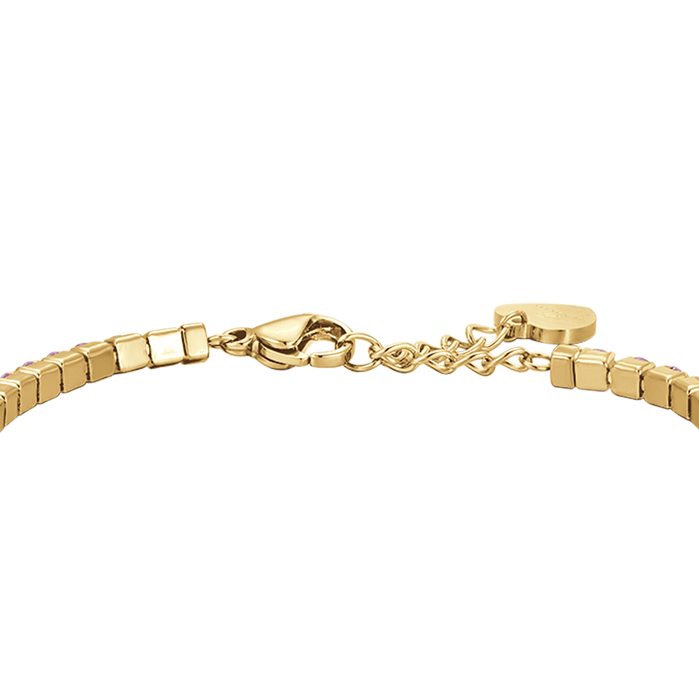 WOMEN'S IP GOLD STEEL TENNIS BRACELET WITH PINK CRYSTALS