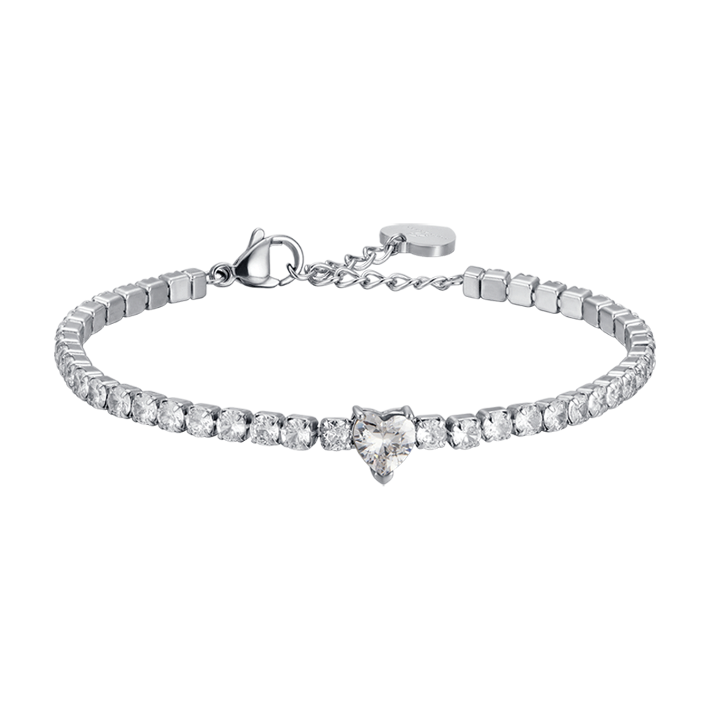WOMEN'S STEEL BRACELET WITH WHITE CRYSTALS AND CRYSTAL HEART