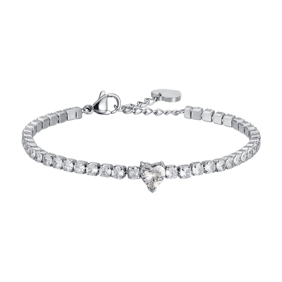 WOMEN'S STEEL BRACELET WITH WHITE CRYSTALS AND CRYSTAL HEART