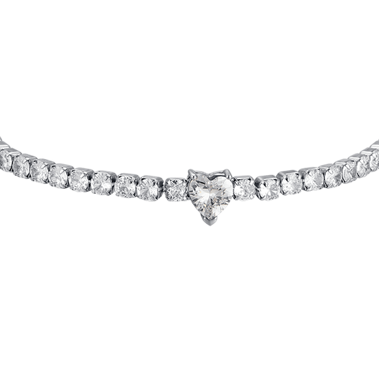 WOMEN'S STEEL BRACELET WITH WHITE CRYSTALS AND CRYSTAL HEART