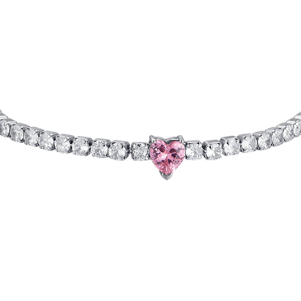 WOMEN'S STEEL BRACELET WITH WHITE CRYSTALS AND PINK CRYSTAL HEART