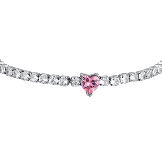 WOMEN'S STEEL BRACELET WITH WHITE CRYSTALS AND PINK CRYSTAL HEART